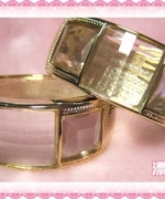 K金方片晶透瑪瑙寬版拉扣式手環